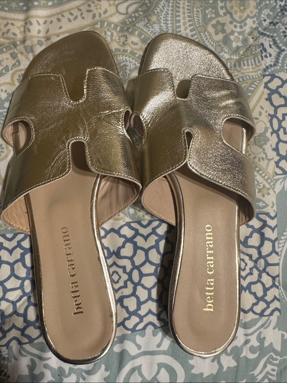 Metallic Gold Leather Slide Mules